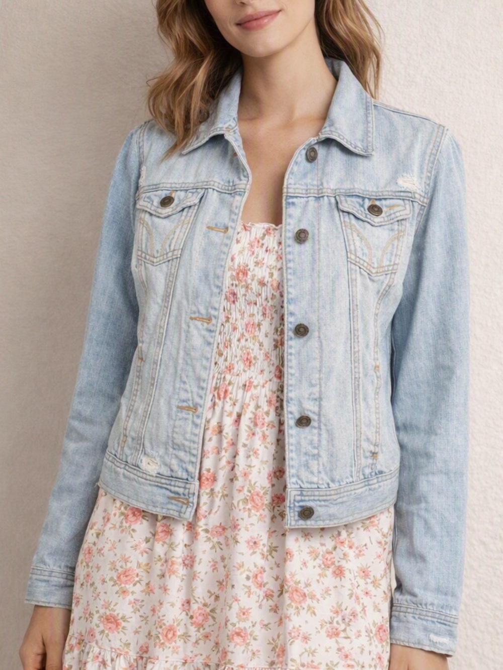 Hollister Surf 1922 Distressed Denim Jacket Sz M